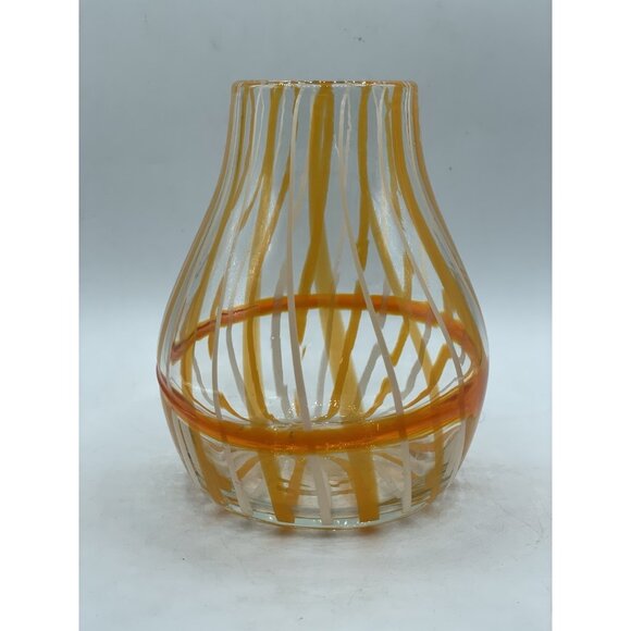 Anthropologie Blow Art Glass Orange Swirl Vase Retro - Picture 2 of 8